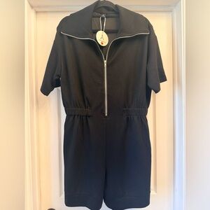 NWT Anrabess Black 1/2 Zipper Front Buttery Soft Easy Fit Romper- Size L
